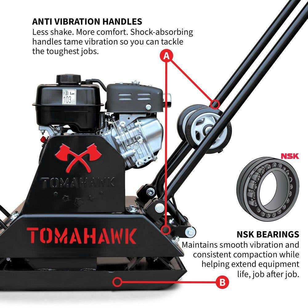 6 HP 3000 Lbs. 21 In. X 17 In. Gas Powered Vibratory Plate Compactor Tamper for Gravel Soil Compaction, 3 Year Warranty