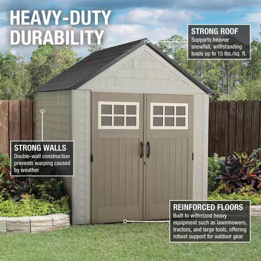 7 Ft. W X 7 Ft. D Durable Weather Resistant Plastic Outdoor Storage Shed, Sand 0.58 Sq. Ft.