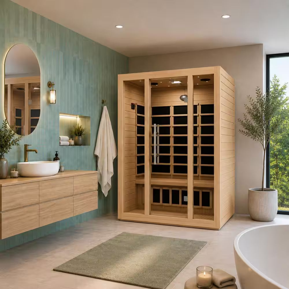 S08HD Series 3-Person Indoor Hemlock Wooden Carbon FAR Infrared Home Sauna Room with LED Touch Control Panel and Heater