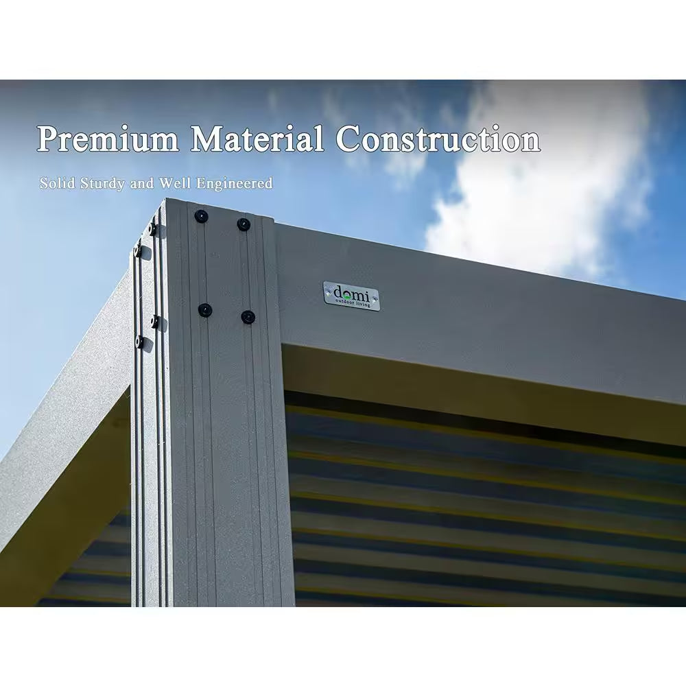 12 Ft. X 16 Ft. Dark Gray Outdoor Aluminum Rainproof Pergola with Curtains and Netting
