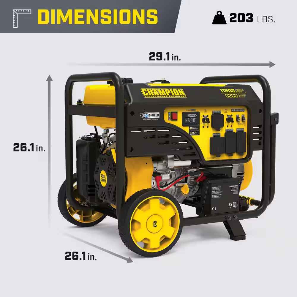 11,500/9200-Watt Electric Start Gas Portable Generator with Free 3-Year Warranty for Home Backup and Storm Prep