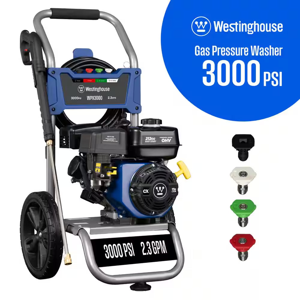 3000 PSI 2.3 GPM Gas Powered Axial Cam Pump Cold Water Pressure Washer with 4 Quick Connect Tips