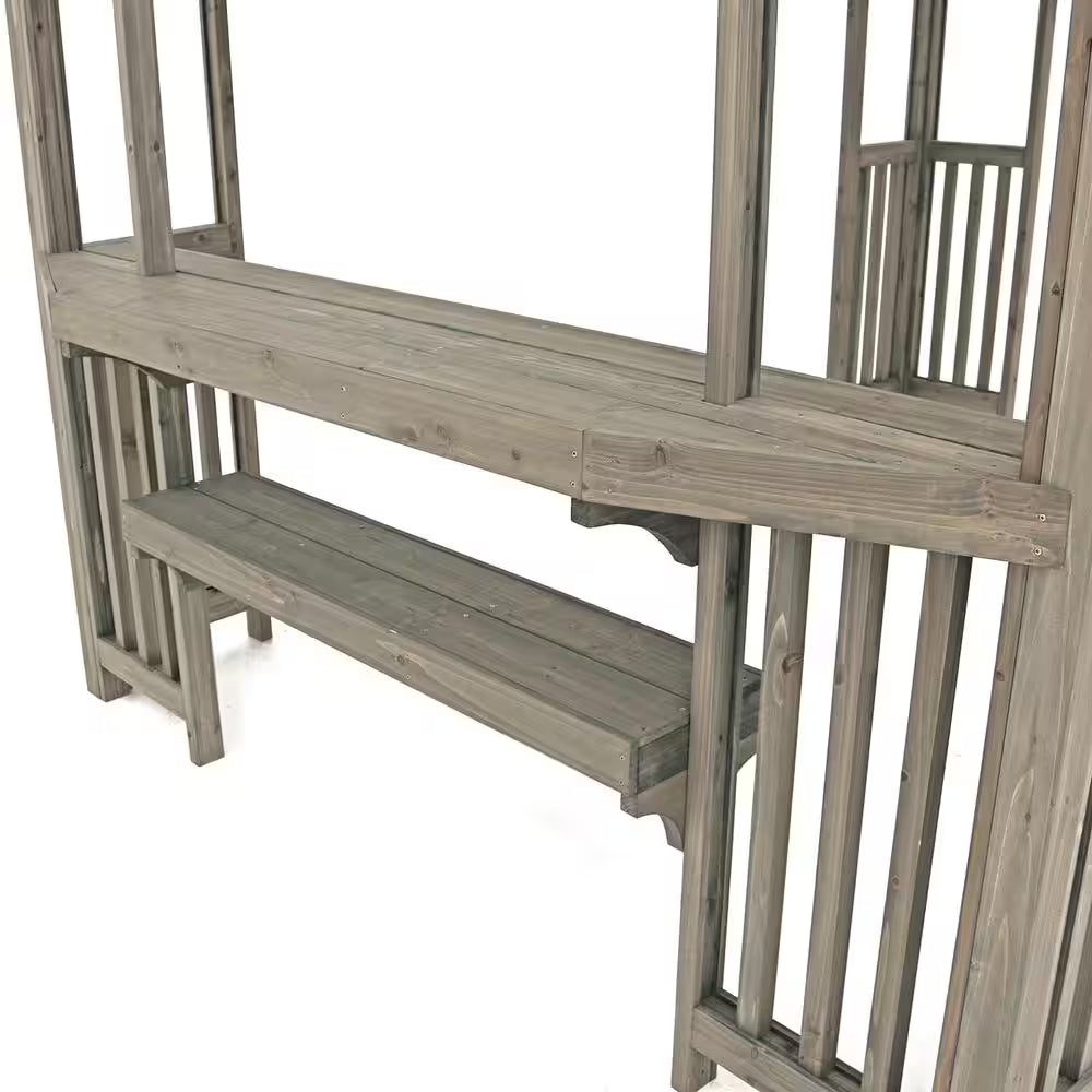 Madison 10 Ft. X 14 Ft. Timber Gray Cedar Wood Backyard Patio Pergola Including UV Sun Shade, Counter, Bar and 2 Stools