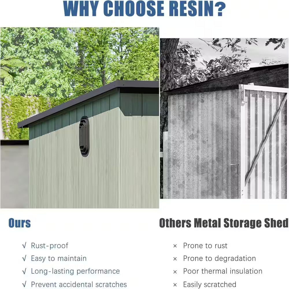 6 X 8 FT. Outdoor Resin Storage Shed with Lockable Door, Windows and Vents