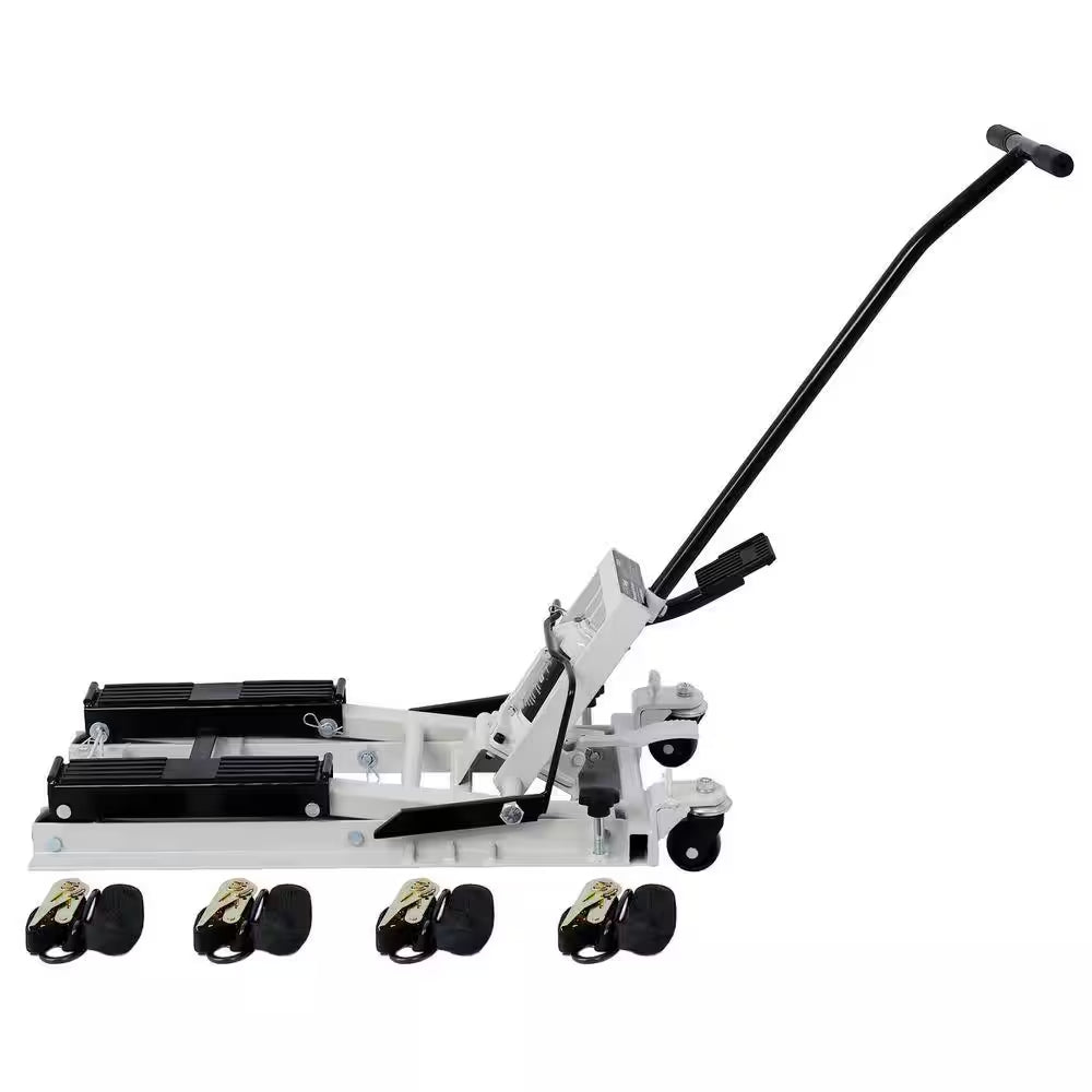 1500 LBS Capacity Gray Hydraulic ATV & Motorcycle Jack with 4 Wheels, Foot-Operated Hoist Stand, Maximum Lift 15 In. H