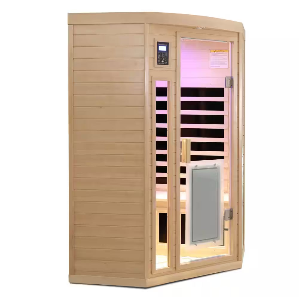 2-Person Natural Wood Far Infrared Hemlock Wood Pentagon Sauna Room with LED Reading Light