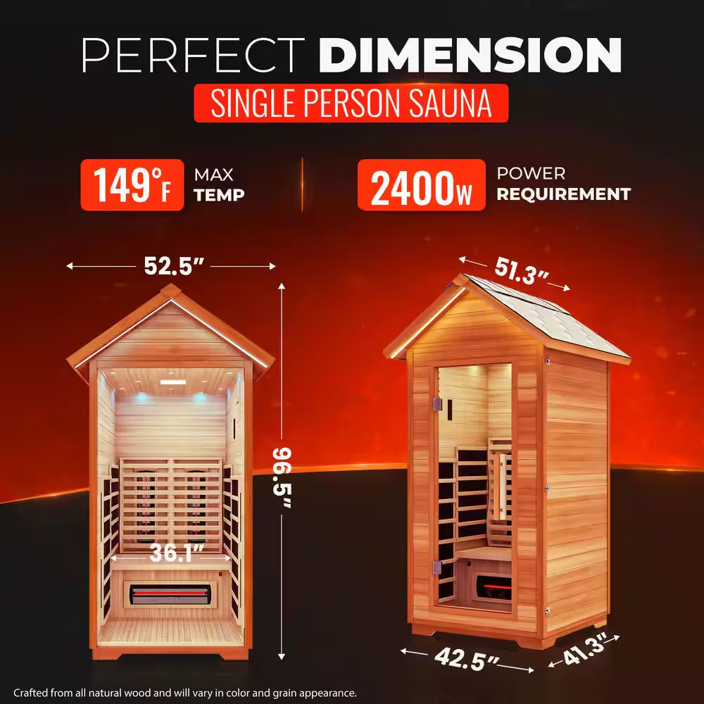 2-Person Outdoor Red Cedar and Hemlock Wet/Dry Sauna with FIR Infrared, Star Night Color Lights and Touch Pad Controller