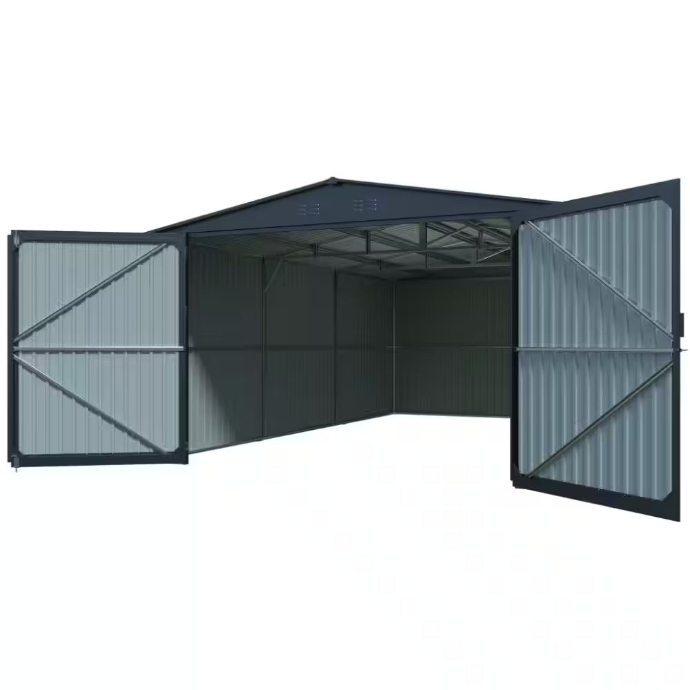 20X13 FT. Black Metal Outdoor Storage Shed Utility Tool House with 2 Doors and 4 Vents