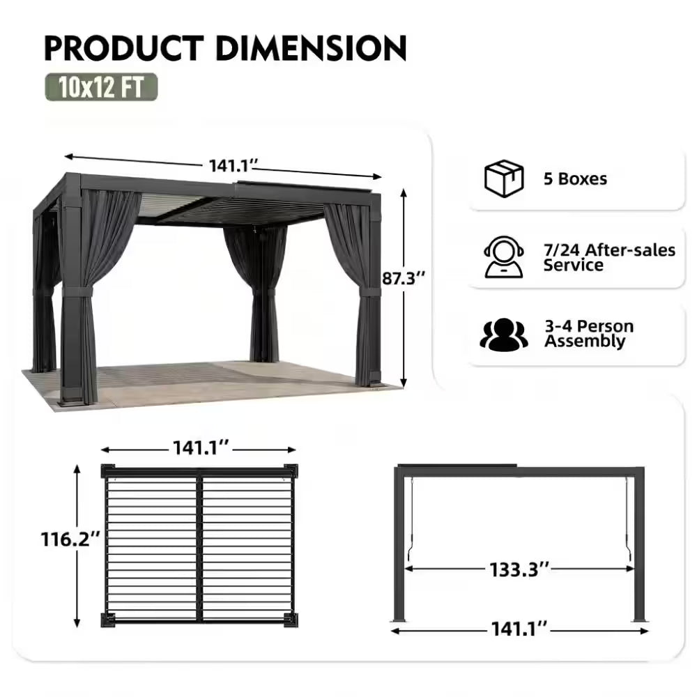 10 Ft. X 12 Ft. All-Weather Aluminum Pergola with Adjustable Louvered Roof