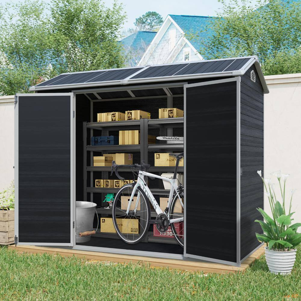 4 Ft. W X 8 Ft. D Black Outdoor Storage Resin Shed with Floor, Outdoor Tool Shed for Gargen Patio Yard (32 Sq. Ft. )