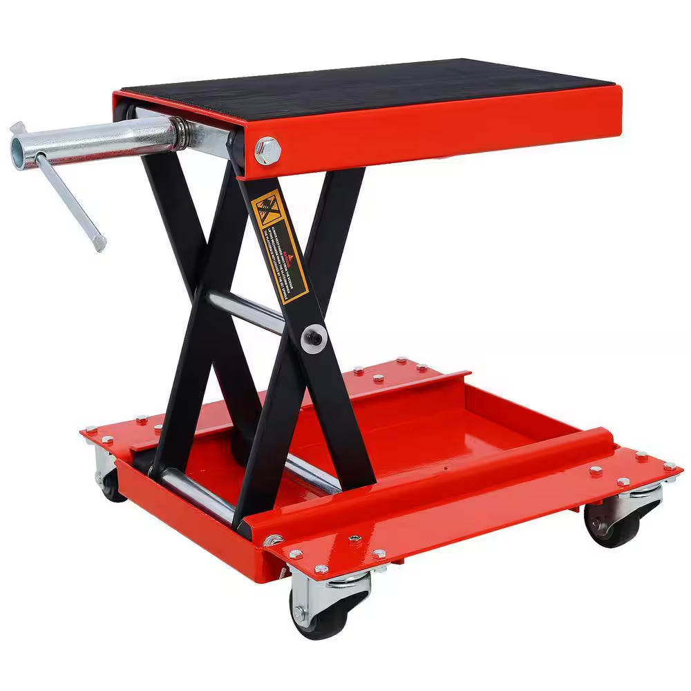 1100Lb ATV & Motorcycle Jack Lifts with Scissor Lift Jack Wide Deck, Tire Wheel Stand and Bike Rack, Maximum Lift 15.70"