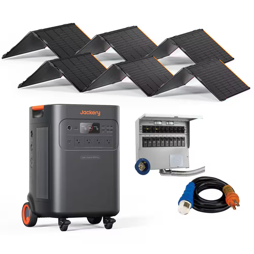 7200/14400W Peak Solar Generator 5000Plus Push Button Start W/240V Manual Transfer Switch, 2X500X, Essential Home Backup
