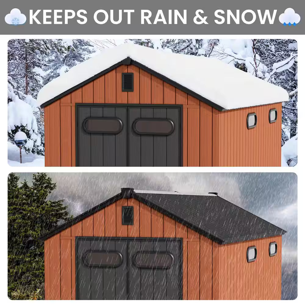 Brown 12 Ft. X 8 Ft. Outdoor Resin Storage Shed with Floor and Windows All-Weather Plastic Garden Tool Shed 96 Sq. Ft.