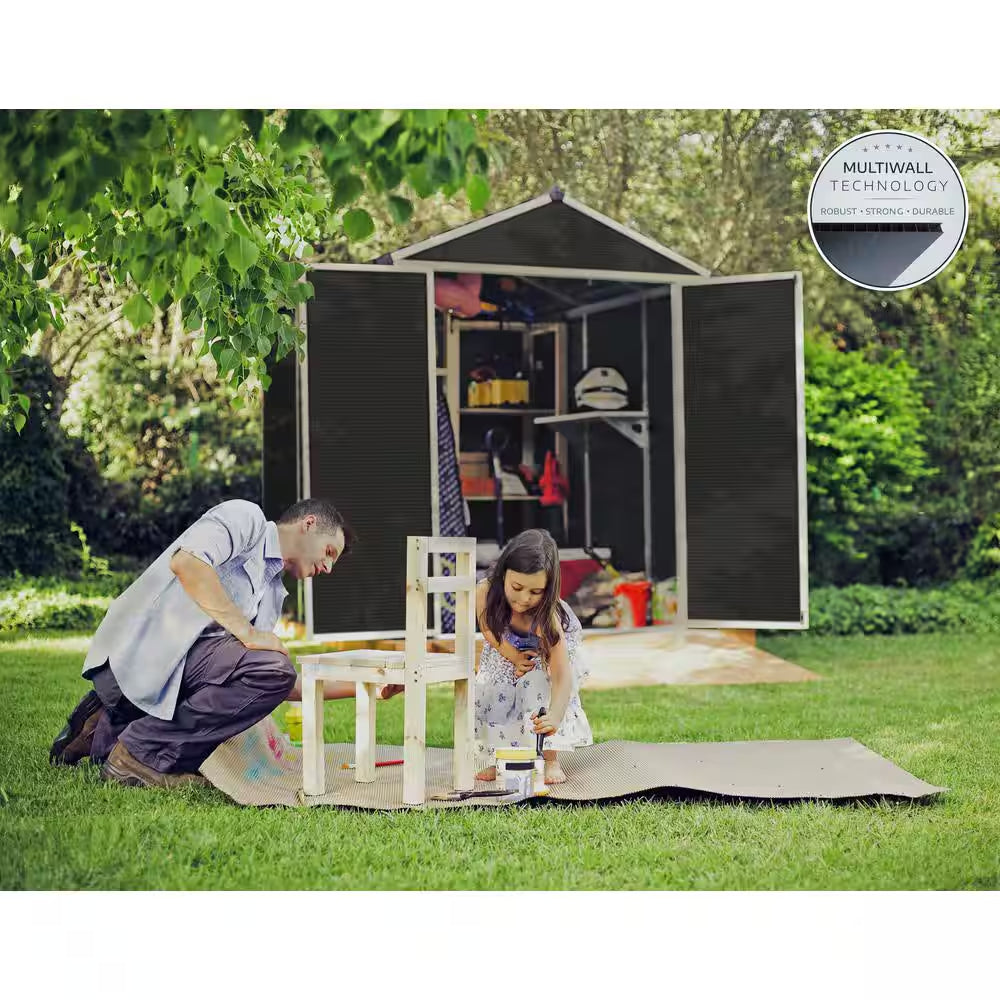 Rubicon 6 Ft. W X 8 Ft. D Resin Plastic Outdoor Garden Storage Shed with Floor (45.6 Sq. Ft.) in Dark Gray