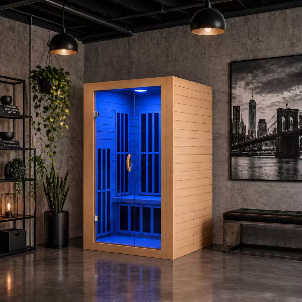 Home Sauna Room 2-Person Indoor Hemlock Wooden Infrared Indoor Sauna Spa with Bluetooth Digital Control Panel