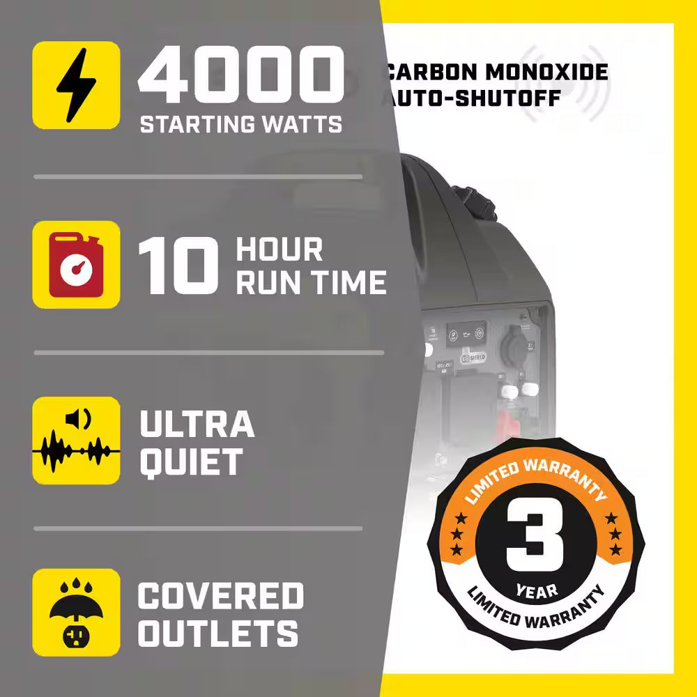 4000/3000-Watt Recoil Start Gas Inverter Generator and Free 3-Year Warranty