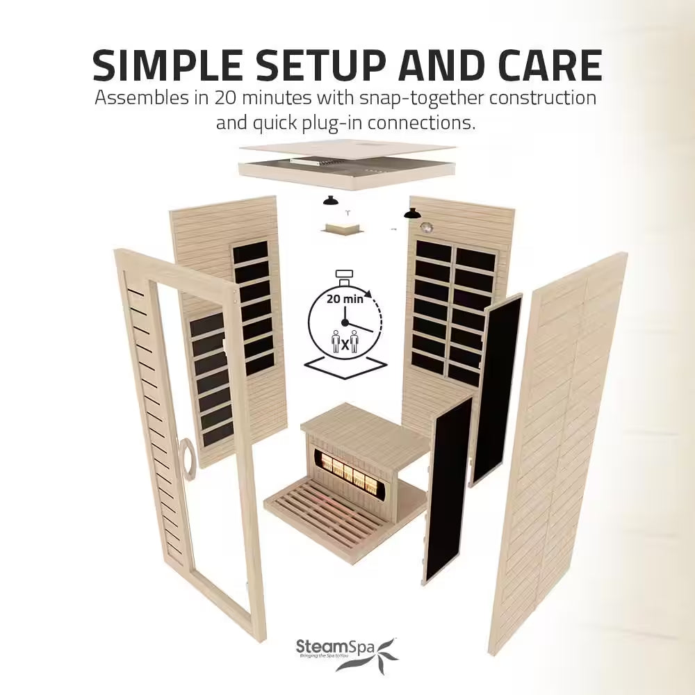 Home Sauna Room 1-Person Indoor Hemlock Wooden Infrared Sauna Spa with Bluetooth Digital Control Panel