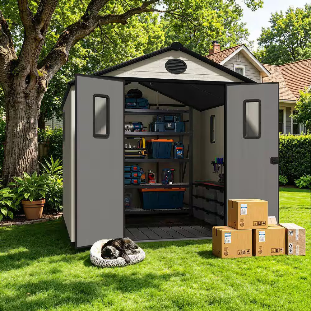 8 Ft. W X 8 Ft. D Outdoor Storage Resin Garden Shed for Backyard Outdoor (64 Sq. Ft.)