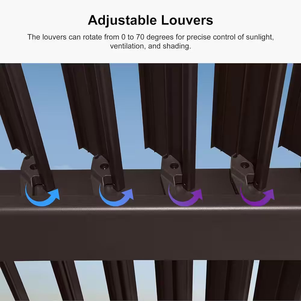 11.7 Ft. X 18.2 Ft. Bronze Aluminum Outdoor Louvered Pergola with 3-Individual Adjustable Roofs and In-Built Gutter