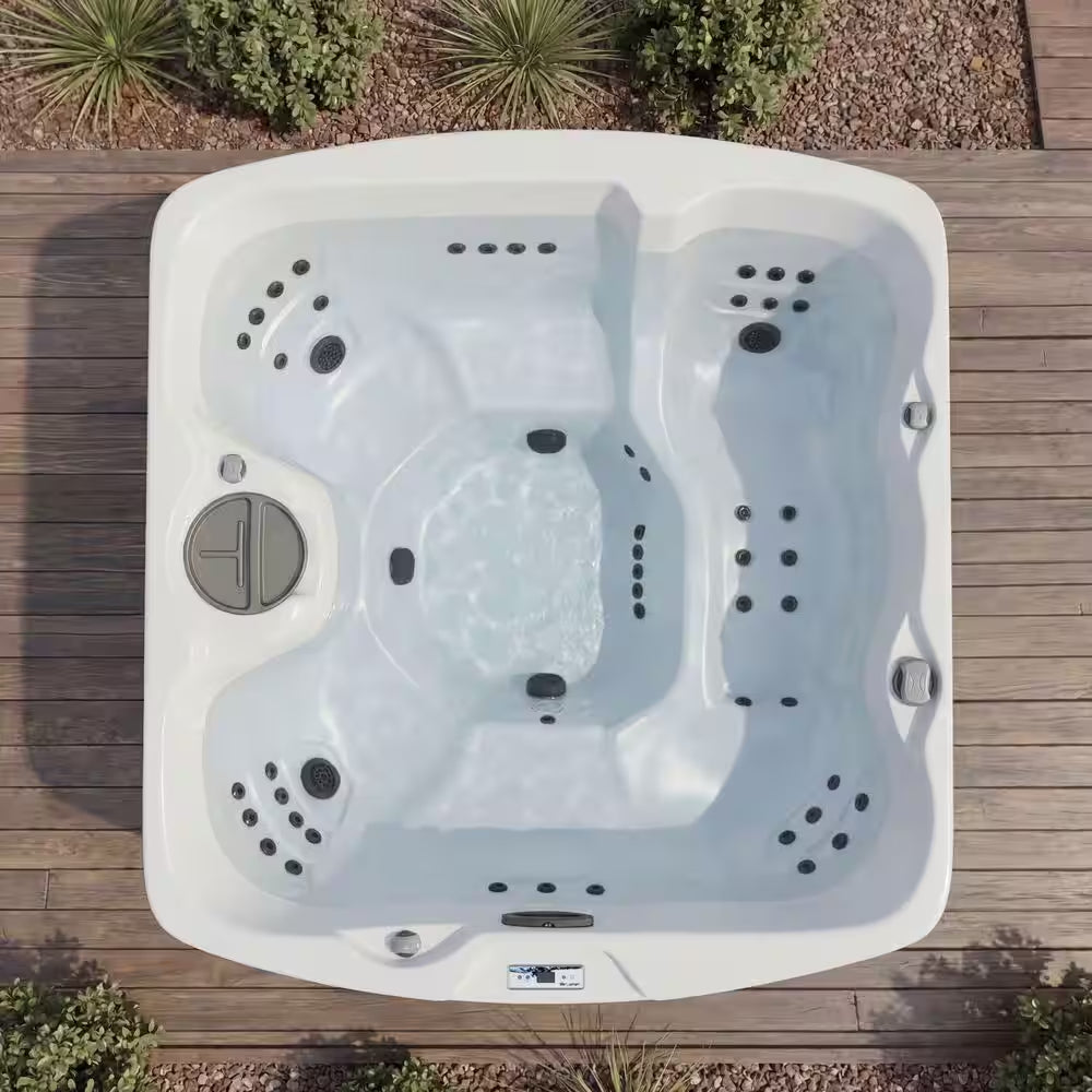 Leganza 6-Person 90-Jet 230V Hot Tub in Arctic White/Coastal Gray with Lounge Seating