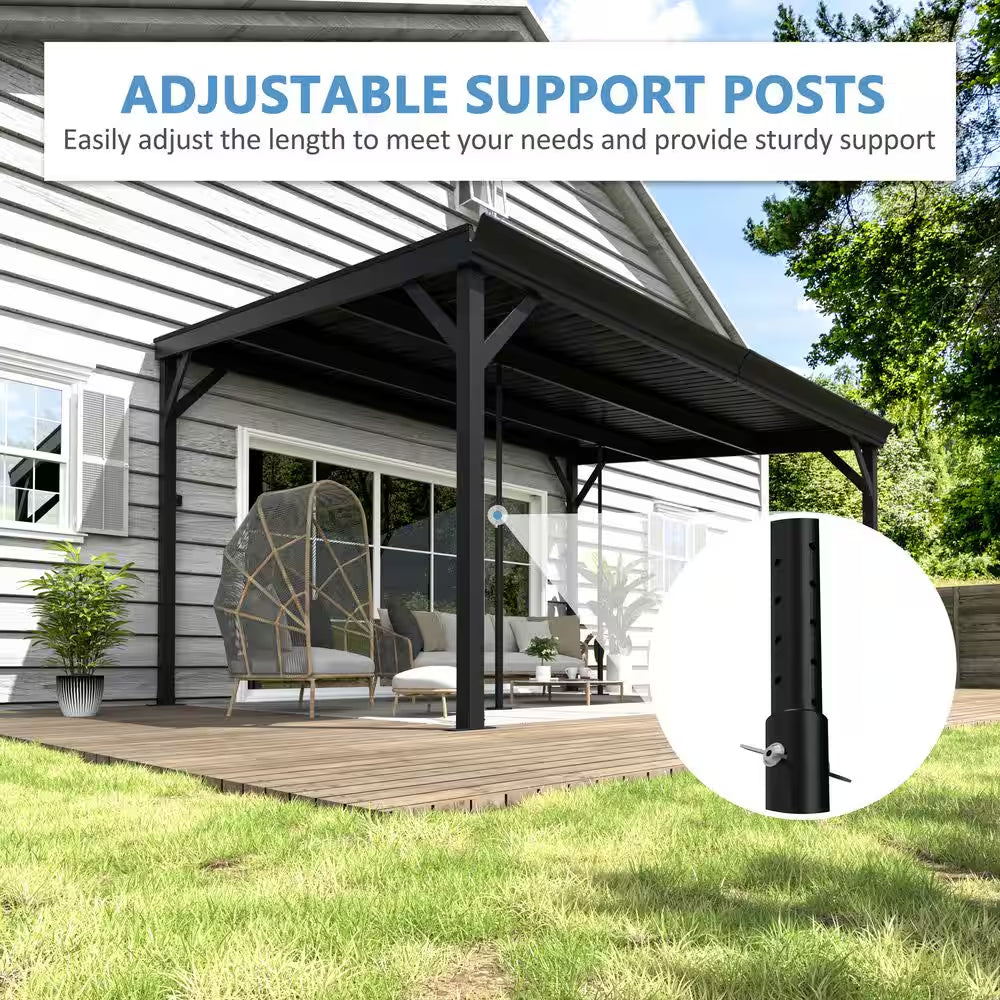 14 Ft. X 10 Ft. Metal Patio Covers with Sloped Roof Wall-Mount Gazebo Pergola