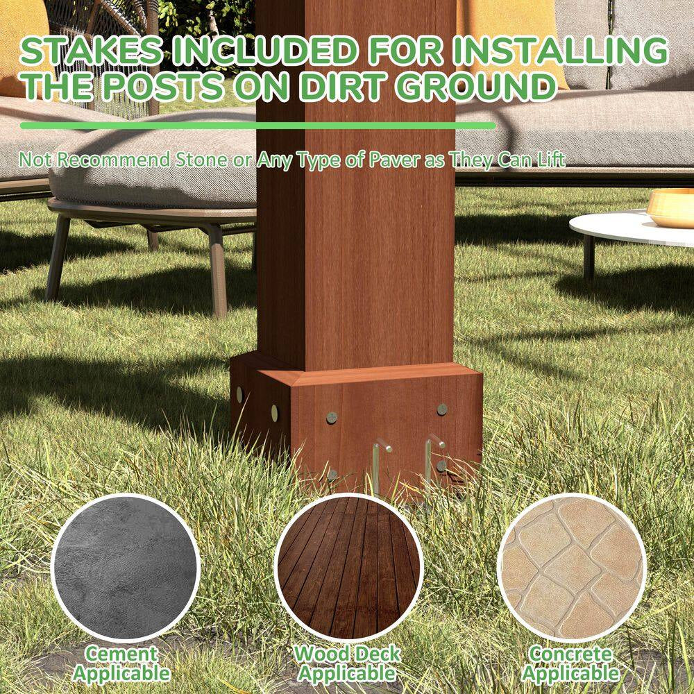 14 Ft. W X 10 Ft. D Brown Cedar Wood Patio Pergola Shade Structure for Outdoor
