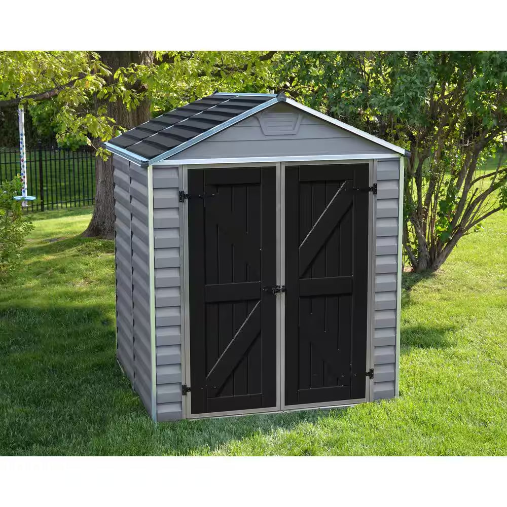 Skylight 6 Ft. W X 8 Ft. D Resin Plastic Outdoor Garden Storage Shed with Floor (45.2 Sq. Ft.) in Dark Gray Deco