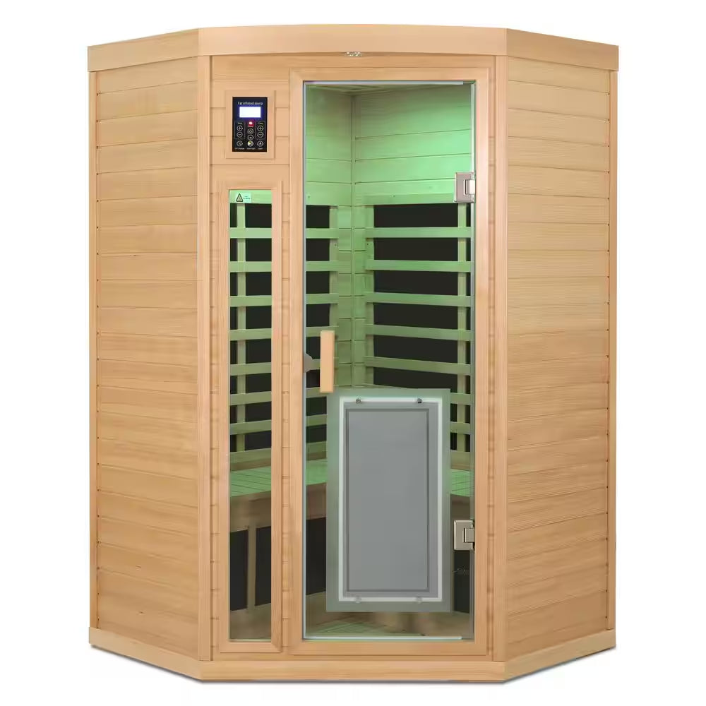 2-Person Natural Wood Far Infrared Hemlock Wood Pentagon Sauna Room with LED Reading Light