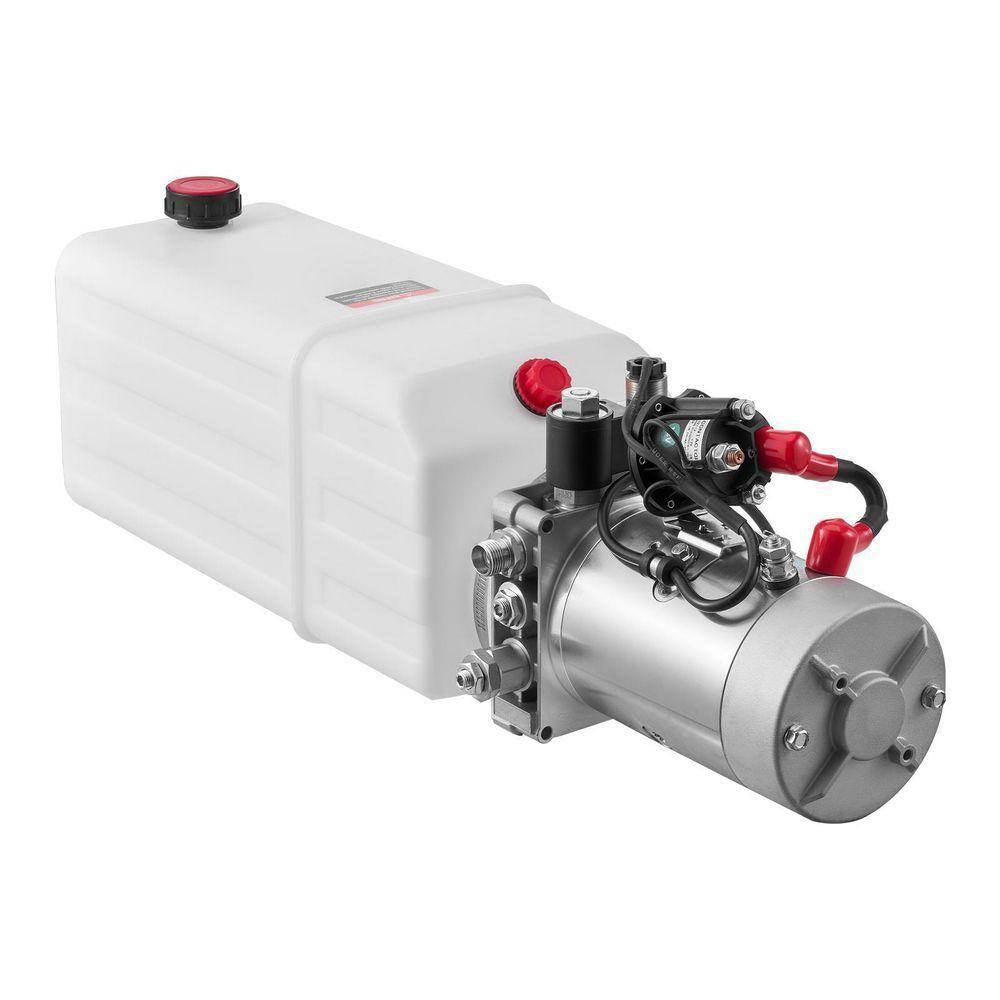 6 Qt. Hydraulic Power Unit, Single Acting Dump Trailer Pump, 3200 PSI Max Relief Pressure and 0.91 GPM Flow Rate, White