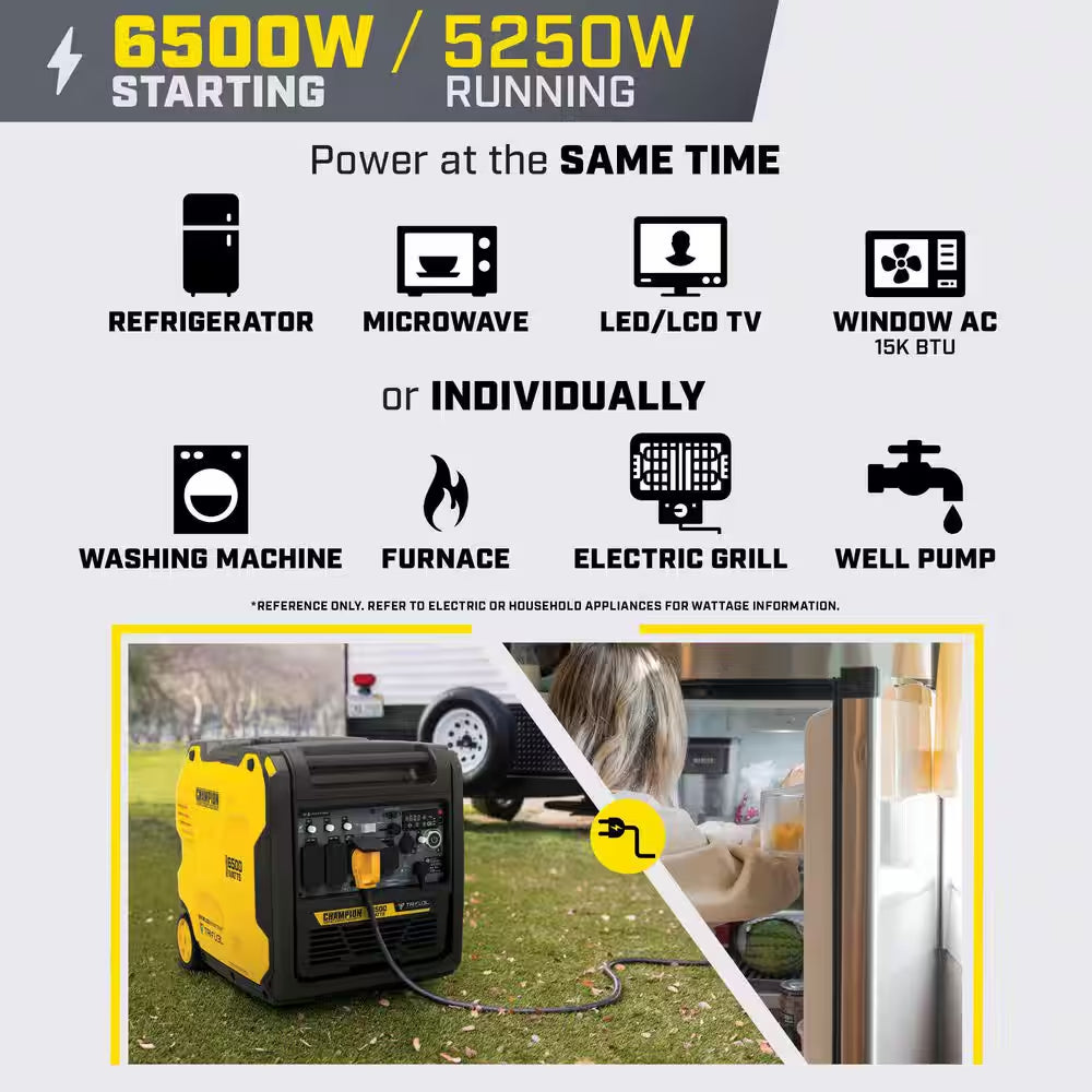 6500/5250-Watt Remote Start Gas, Propane, Natural Gas Tri Fuel Inverter Generator, Free 3-Year Warranty, for RV and Home