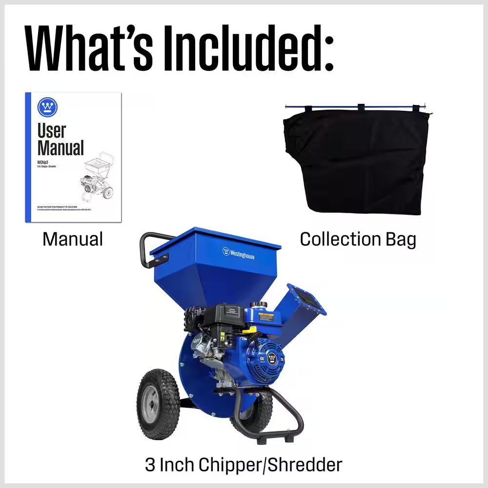 3 In. Dia 212Cc 3-In-1 Gas Powered Wood Chipper Shredder Mulcher