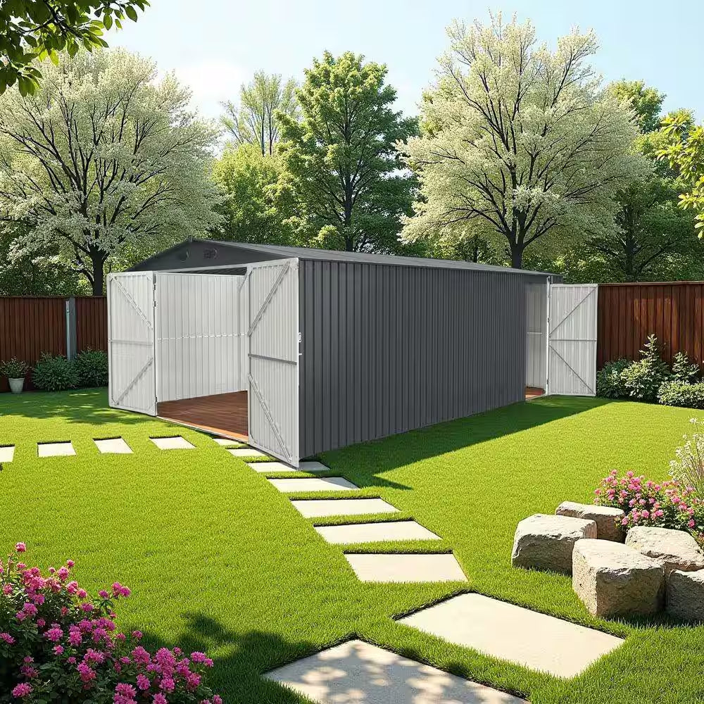 20 Ft.W X 13 Ft.D Outdoor Metal Storage Shed, Utility Tool House with 2 Doors, 4 Vents for Car,Truck, Gray (252 Sq. Ft.)