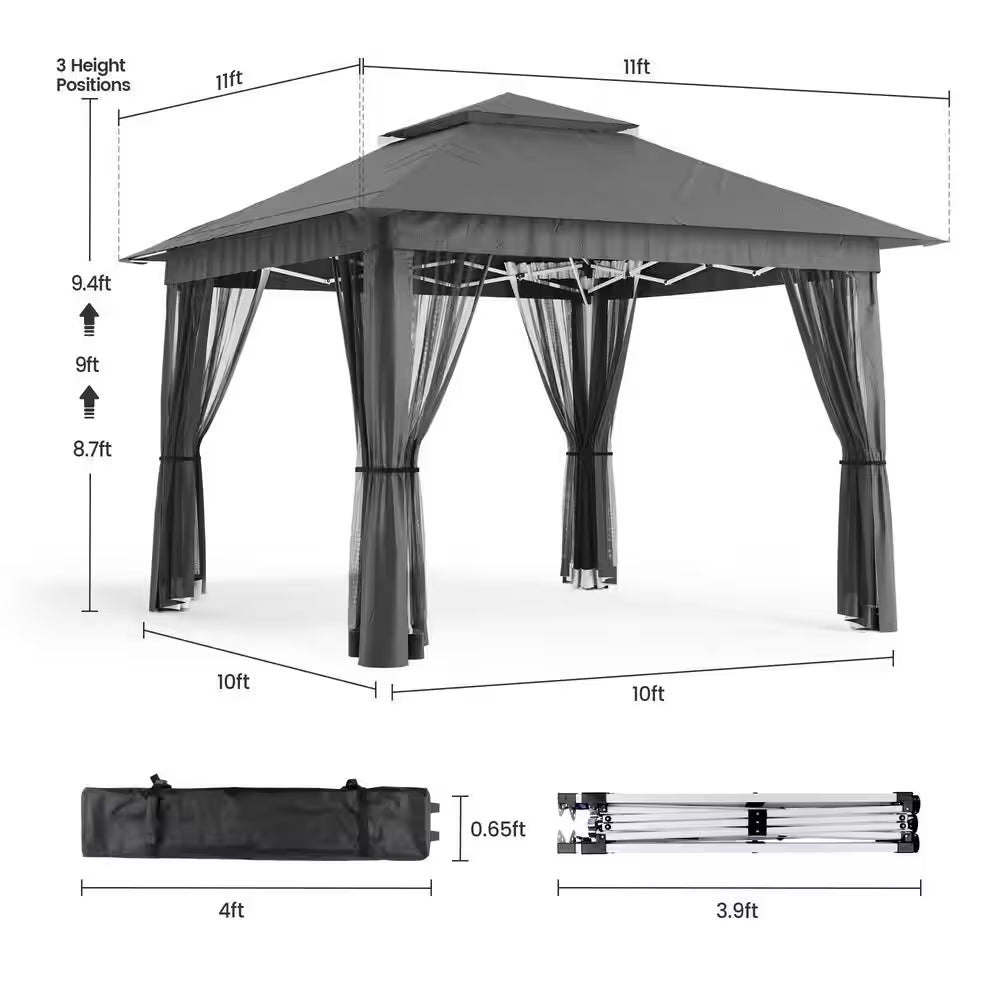 13 Ft. X 13 Ft. Pop up Gazebo Tent with Mosquito Netting, Outoor Canopy Tent for Lawn Backyard, Gray