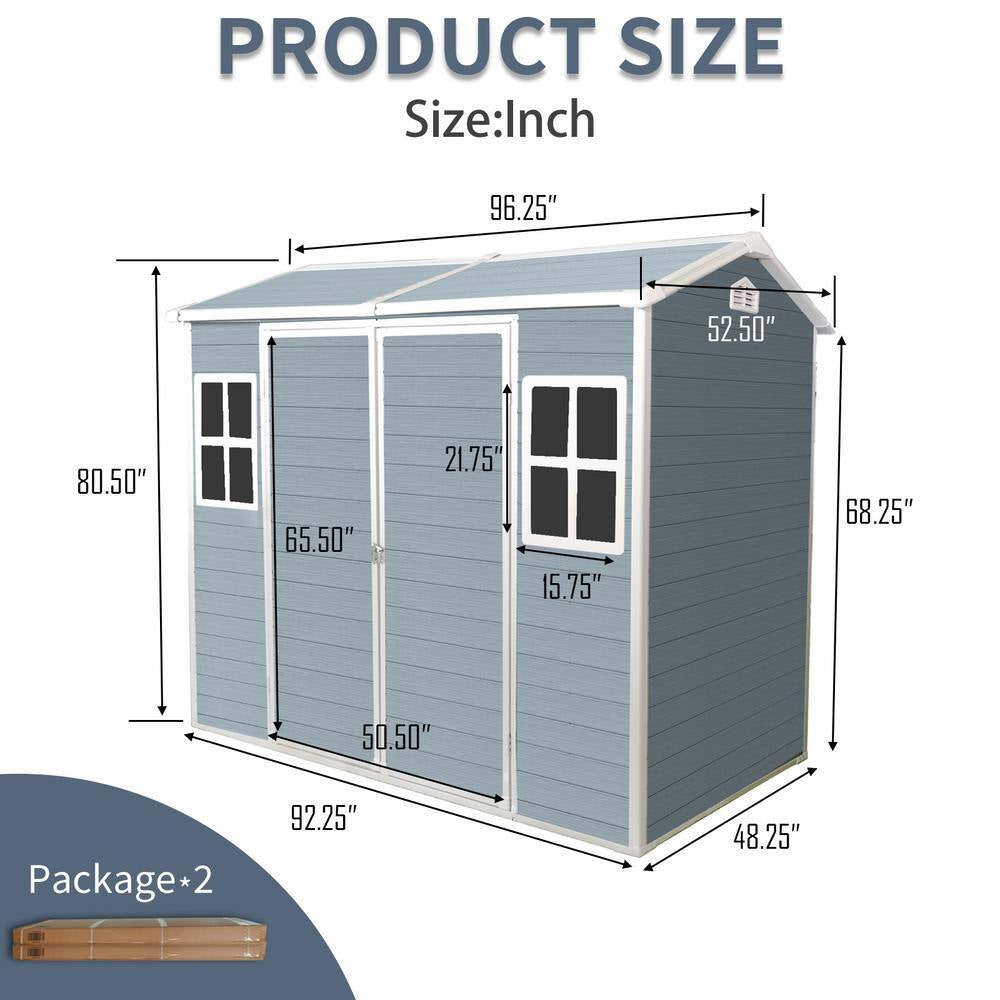 8 Ft. W X 4 Ft. D Gray Resin Outdoor Storage Shed with 2-Windows and Door, Plastic Shed with Floor (32 Sq. Ft.)
