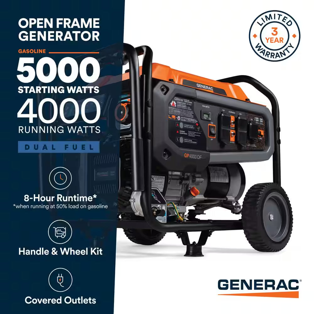 5000 / 4000-Watt Dual Fuel Recoil Start Gasoline / Propane Powered Portable Generator-Gp4000 DF