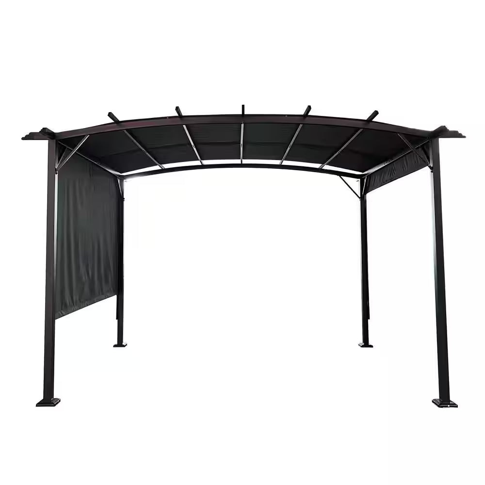 12 Ft. X 9 Ft. Gray Outdoor Gazebo with Retractable Shade Canopy, Steel Frame