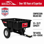 650Lbs. 10Cu.Ft. Tow-Behind Lawn Mower Trailer Dump Cart W/ Compression-Molded Poly Bed for Lawn Tractors and ZTR Mowers