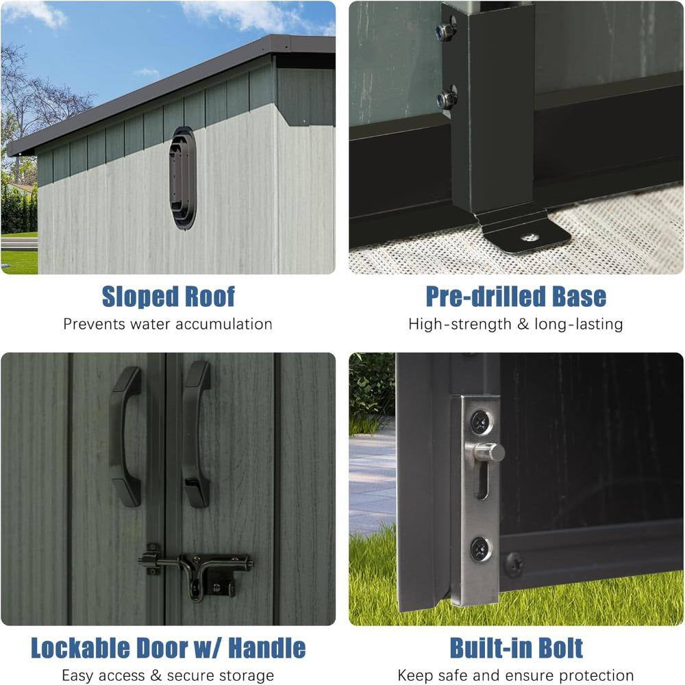 6 X 8 FT. Outdoor Resin Storage Shed with Lockable Door, Windows and Vents