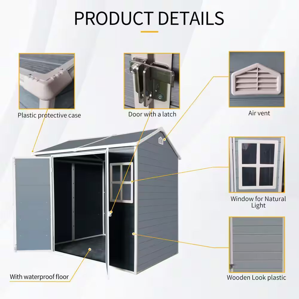 8 Ft. W X 4 Ft. D Gray Resin Outdoor Storage Shed with 2-Windows and Door, Plastic Shed with Floor (32 Sq. Ft.)