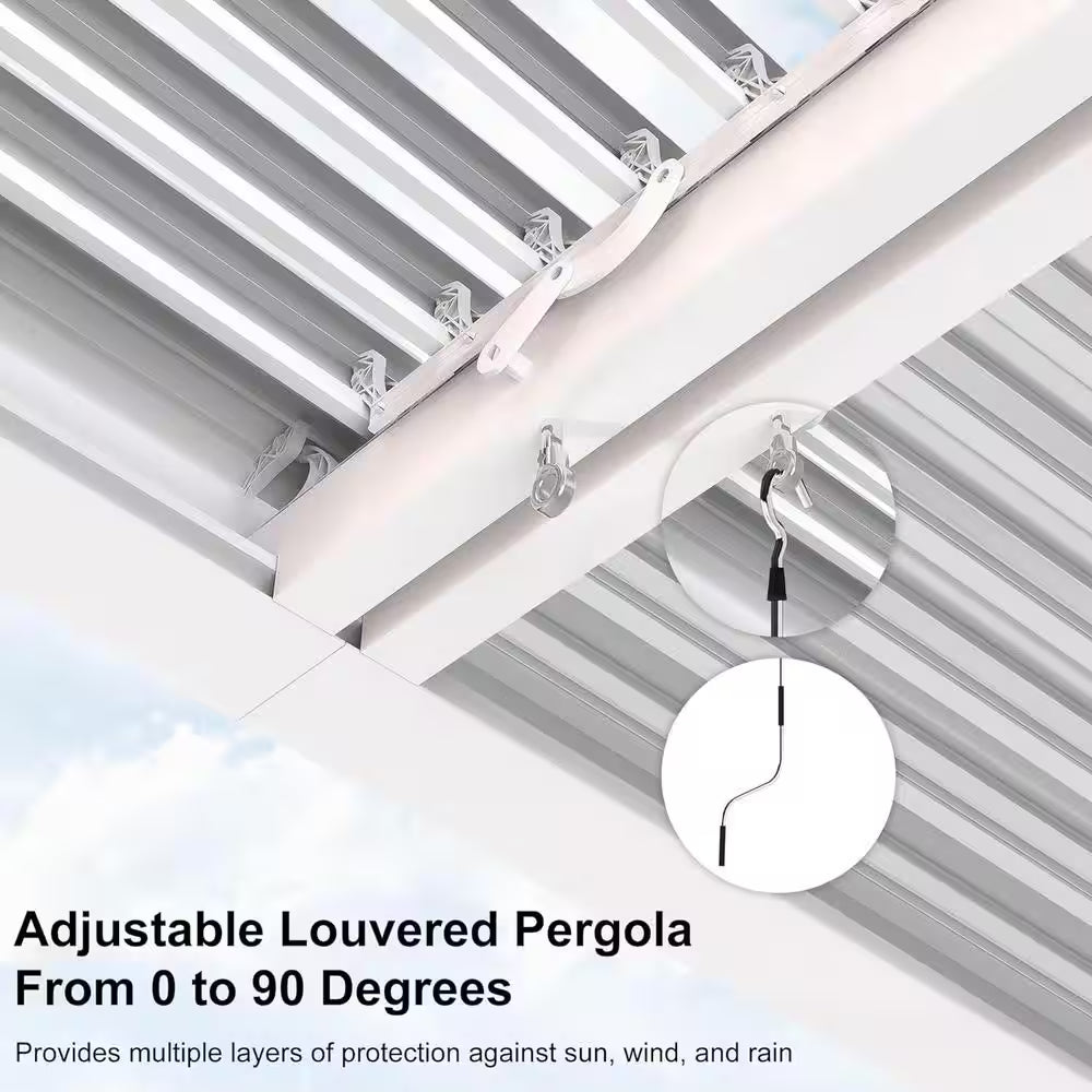 12 Ft. X 14 Ft. White Aluminum Frame Outdoor Hardtop Louvered Pergola with Adjustable Sunshade Roofs and In-Built Gutter