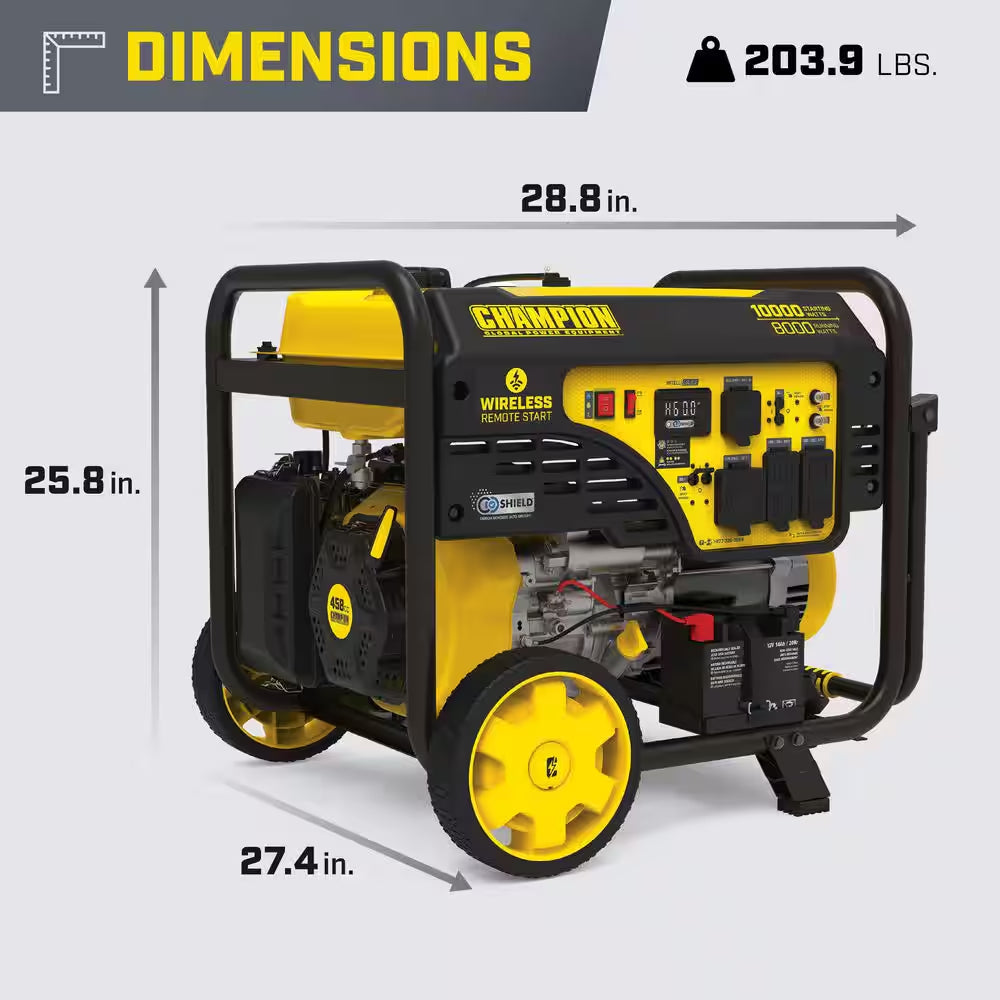 10,000/8000-Watt Wireless Remote Start Portable Generator with Free 3-Year Warranty for Home Backup and Storm Prep