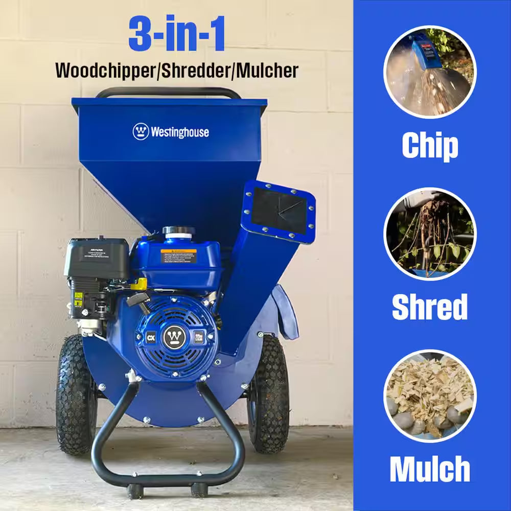 3 In. Dia 212Cc 3-In-1 Gas Powered Wood Chipper Shredder Mulcher