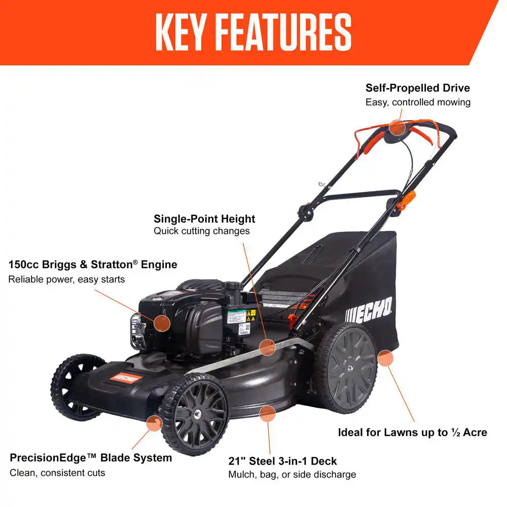 21 In. 150 Cc Briggs and Stratton Gas 3-In-1 One Blade RWD Self-Propelled Walk behind Lawn Mower W/ 7-Height Adjustments