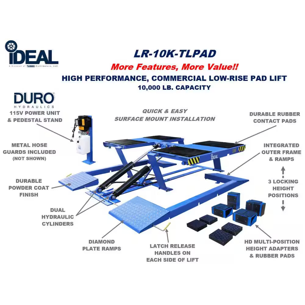 Ideal LR-10K-TLPAD Table Car Lift (Low Rise Pad) with 10000 Lb. Capacity