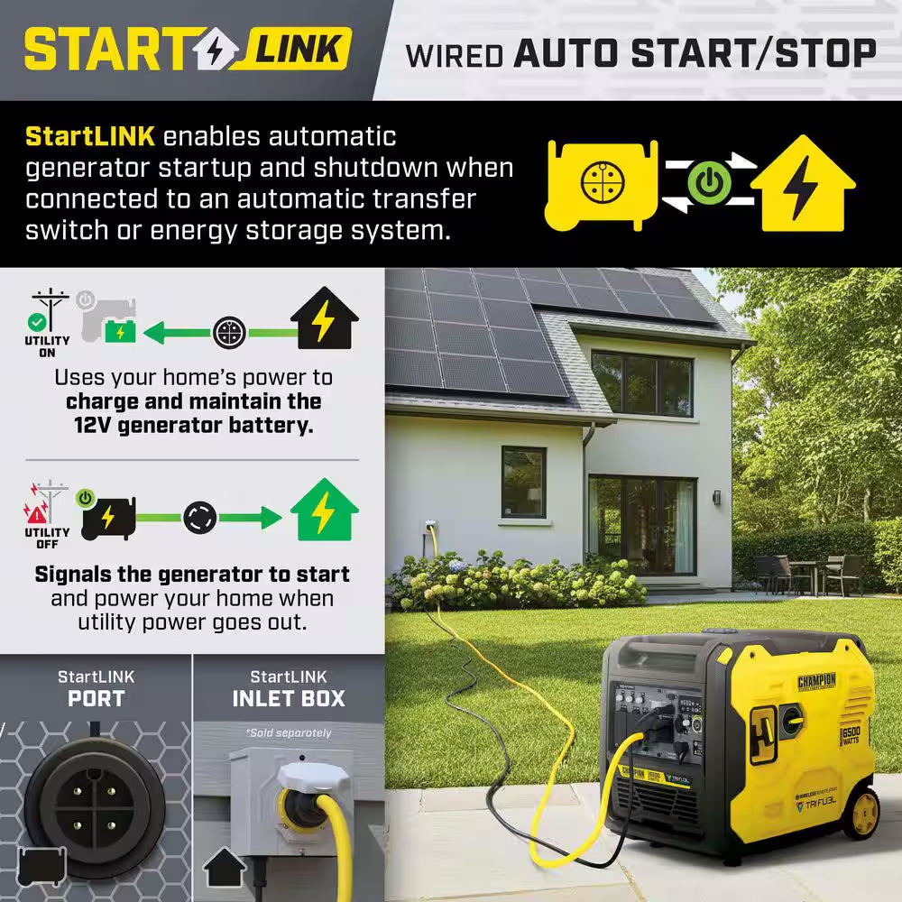 6500/5250-Watt Remote Start Gas, Propane, Natural Gas Tri Fuel Inverter Generator, Free 3-Year Warranty, for RV and Home