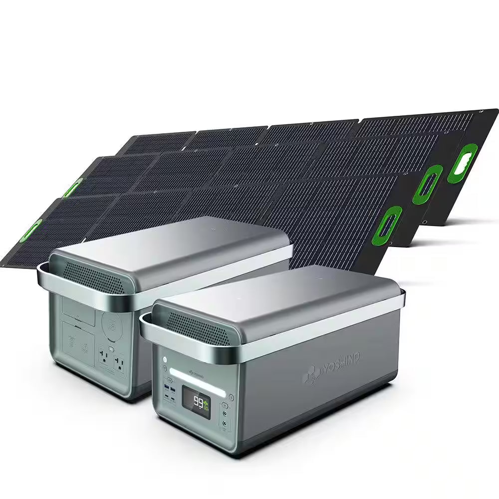 Solid-State Solar Battery Generator 4,000W (2,611Wh) Button Start with 600W (3X 200W) Solar Panels, Camping, Home, RV