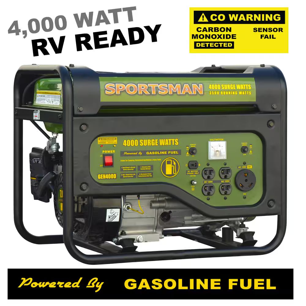 4,000-Watt/3,500-Watt Recoil Start Gasoline Powered Portable Generator with RV Outlet, CO Detector and Auto-Shutoff