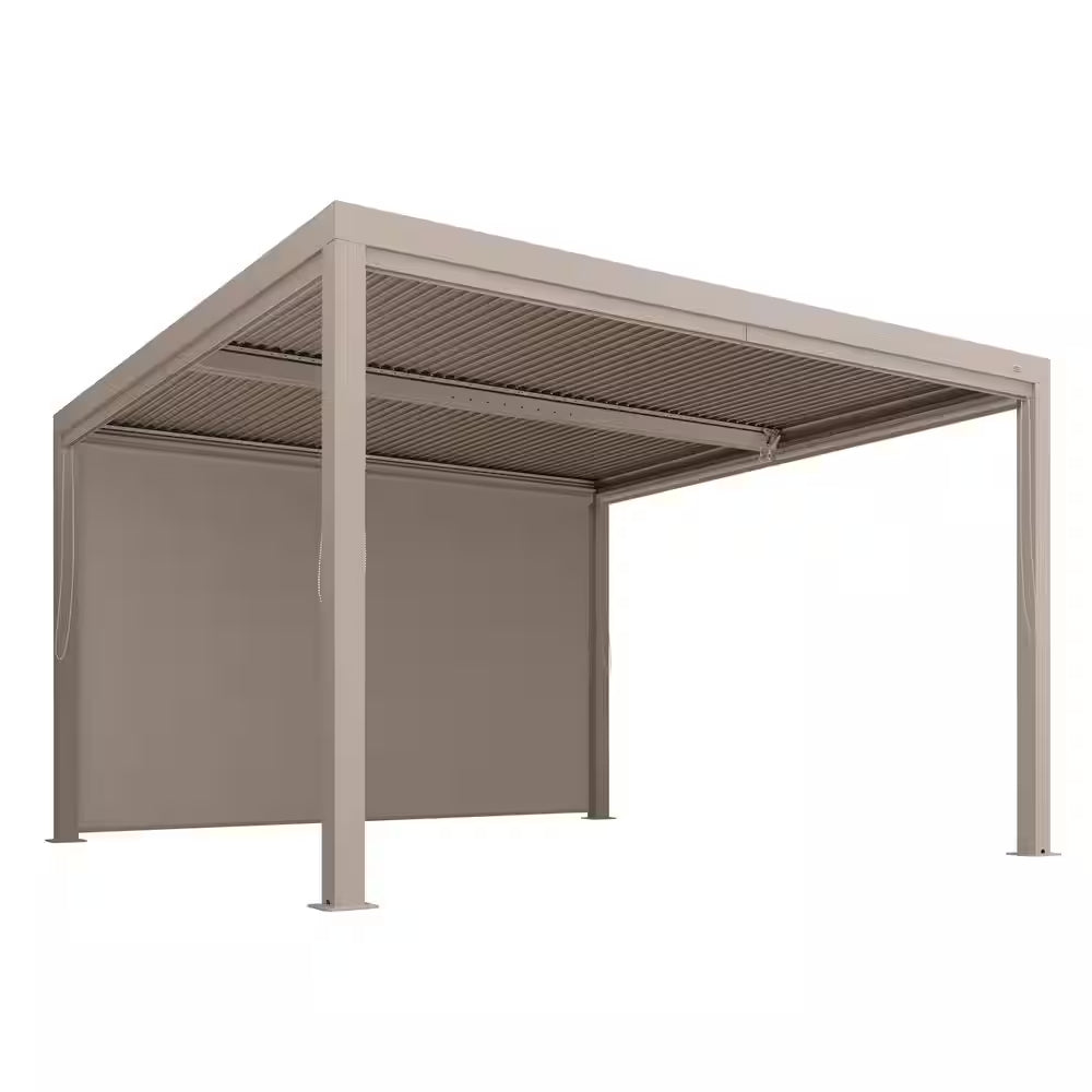 12 Ft. X 0 Ft. Individual Adjustable Sunshade Privacy Roller Blinds for Champagne Aluminum Louvered Pergola 1-Side Wall