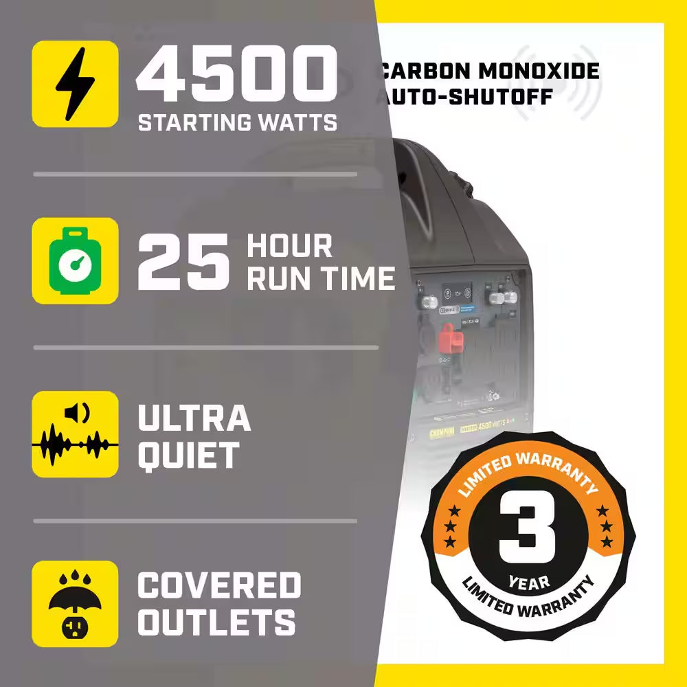 4500/3250-Watt Recoil Start Gas, Propane Dual Fuel Inverter Generator, Free 3-Year Warranty for RV and Home