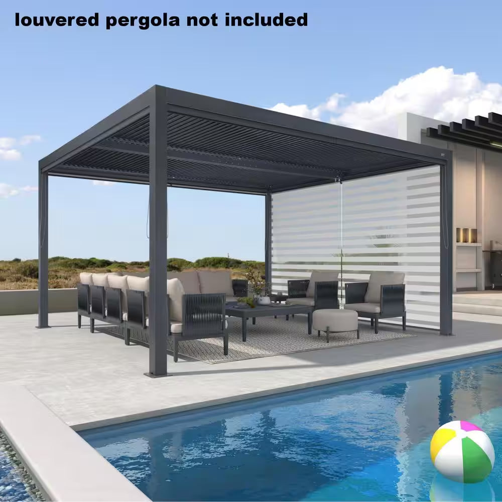 12 Ft. Individual Adjustable Sunshade Privacy Roller Blinds for Gray Aluminum Louvered Pergola 1-Side Wall